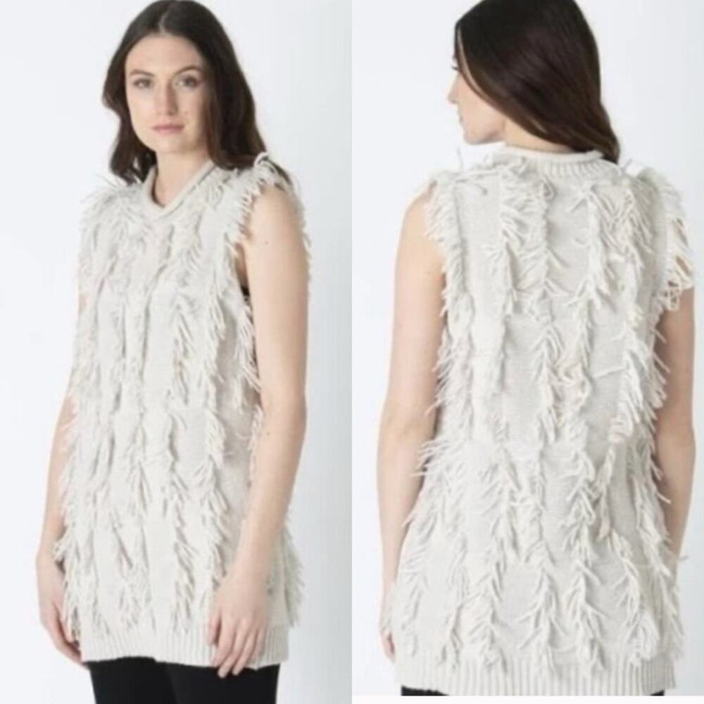 3.1 Philip Lim Cream Wool Fringe Sleeveless Sweater Sz Small